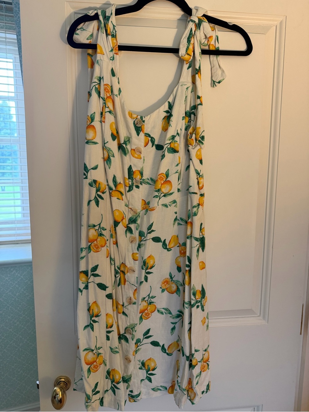 Skies Are Blue White Lemon-Print Tie-Shoulder Midi Dress